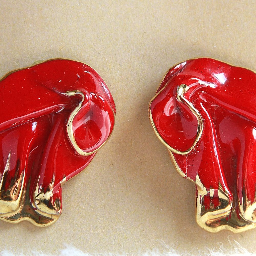 Red and Gold Ceramic Earrings